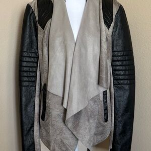Blanc Noir NWT Women's Black & Gray Vintage Drape Front Moto Jacket -Size Large